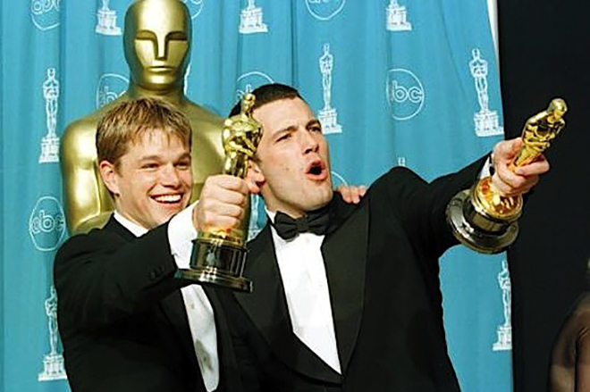 Matt Damon and Ben Affleck with "Oscar"