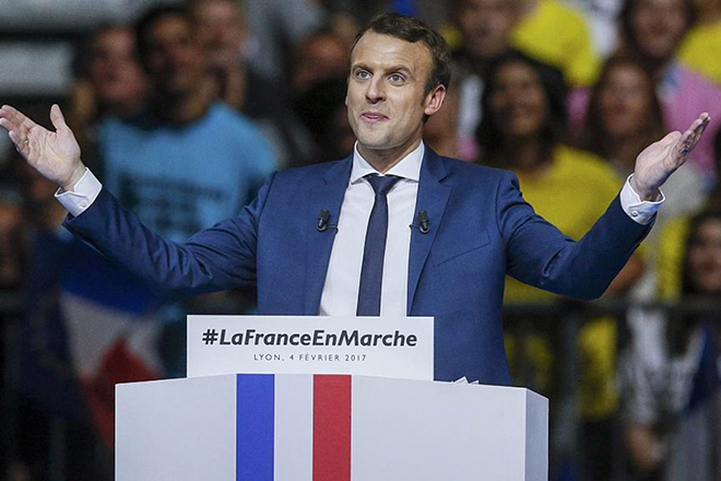 The candidate for the presidency Emmanuel Macron