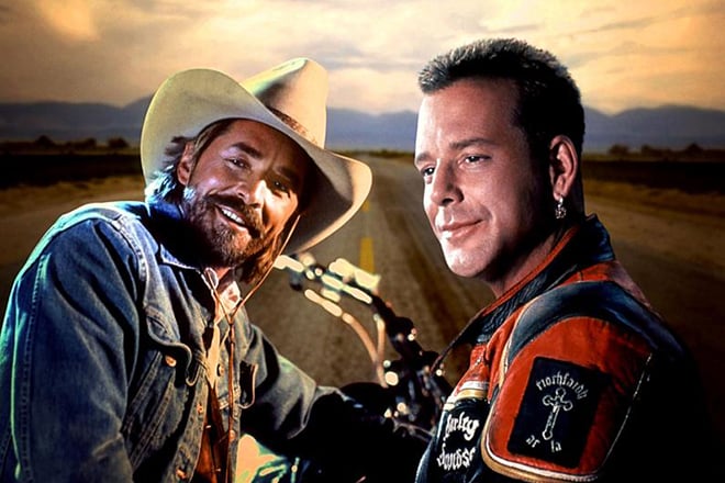 Mickey Rourke and Don Johnson in the film Harley Davidson and the Marlboro Man
