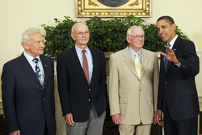 The Apollo 11 crew and Barack Obama