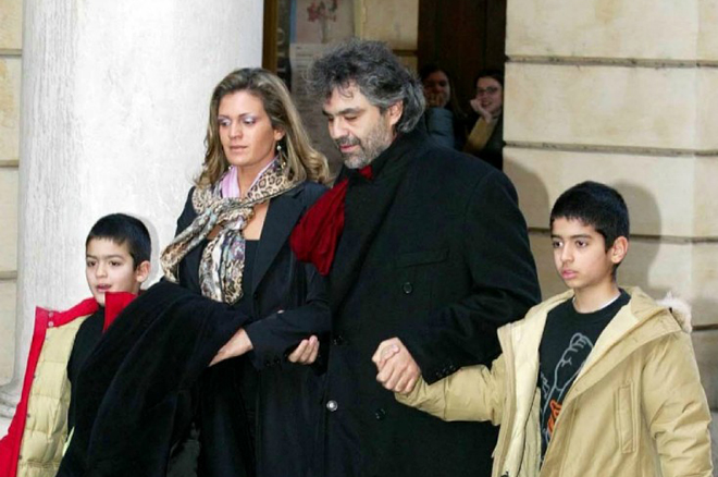 Andrea Bocelli and Enrica Cenzatti with their sons