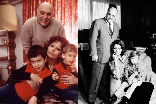 Carlo Ponti and Sophia Loren with their children