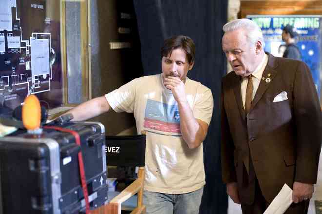 Emilio Estevez and Anthony Hopkins on the set of the film Bobby