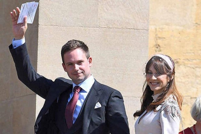 Patrick J. Adams and Troian Bellisario at the wedding of Meghan Markle and Prince Harry