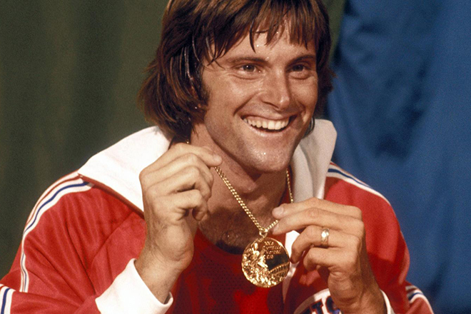 Bruce Jenner with a gold medal of the Olympics