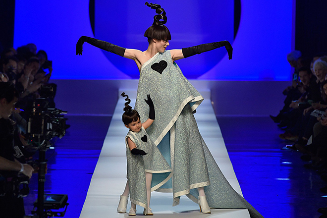 Coco Rocha and her daughter wearing Jean-Paul Gaultier dresses