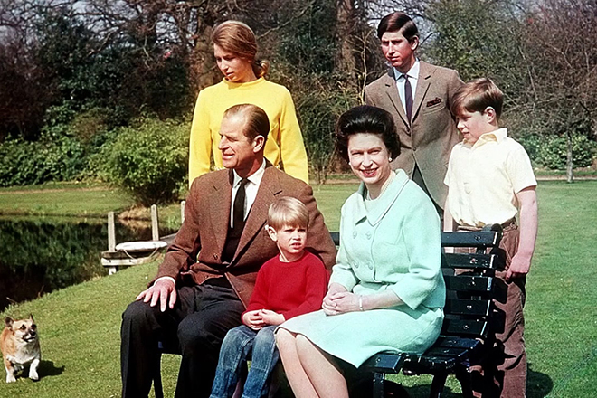 Prince Philip with his wife and children