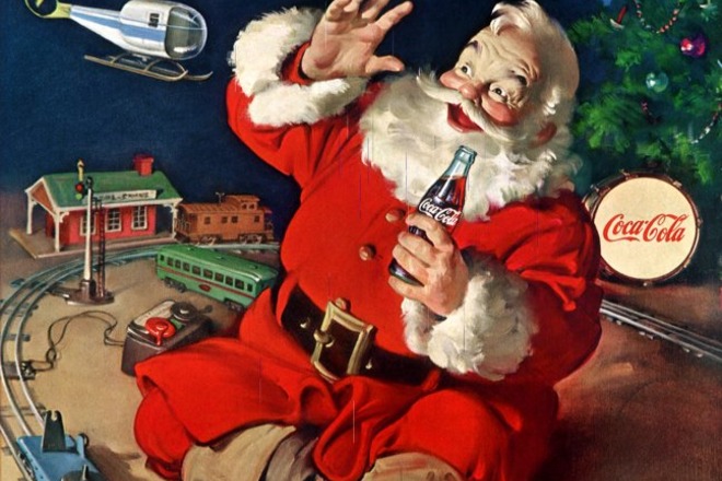 Santa Claus presents the Coca-Cola brand