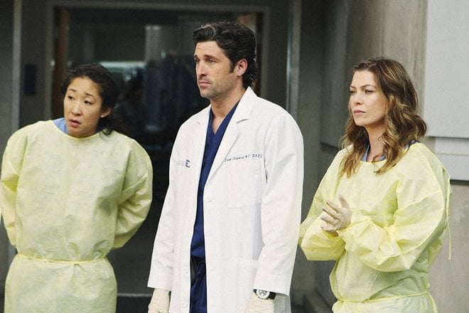 Sandra Oh, Patrick Dempsey and Ellen Pompeo on the series Grey's Anatomy