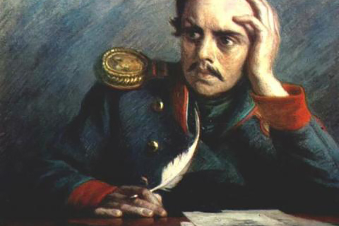 Mikhail Lermontov is writing poems