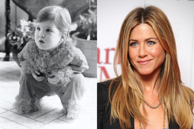 Jennifer Aniston in childhood and now