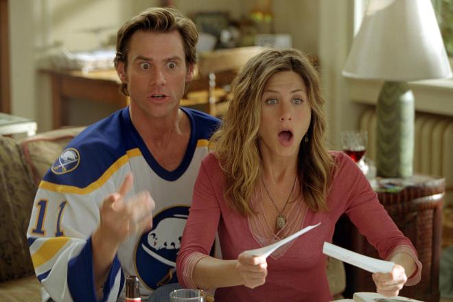 Jennifer Aniston and Jim Carrey in the movie "Bruce Almighty"