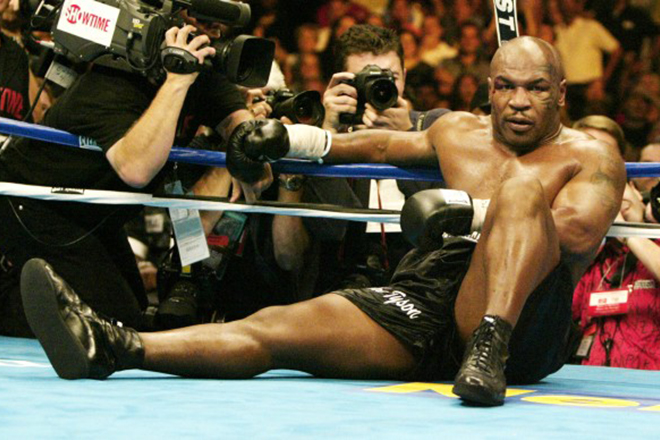 Mike Tyson in black shorts