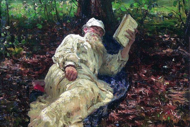 Leo Tolstoy is reading a book