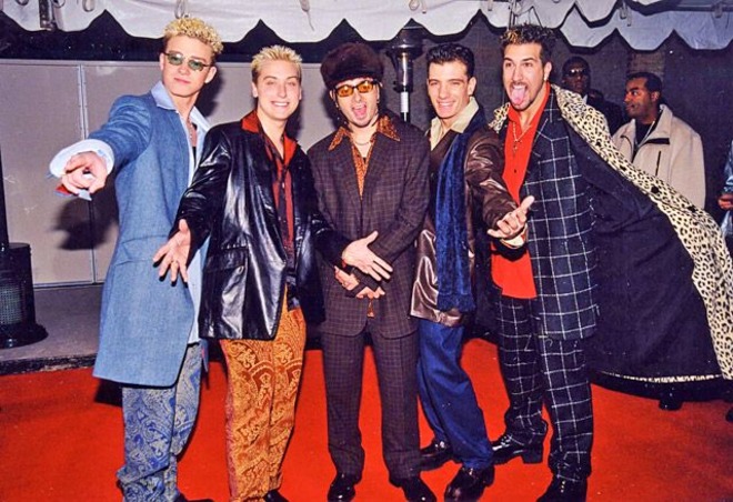Justin Timberlake as part of the group " 'N Sync" (the first one on the left)