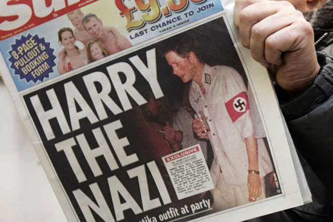 The photo of Harry wearing the swastika appeared in the media