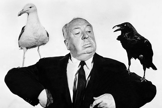 Alfred Hitchcock with birds