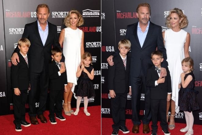 Kevin Costner with his wife and children