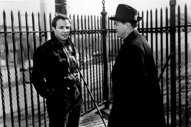 Marlon Brando and Karl Malden in the movie "On the Waterfront"