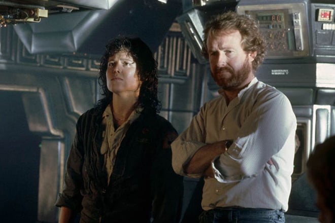 Sigourney Weaver and Ridley Scott on the movie "Alien", 1978