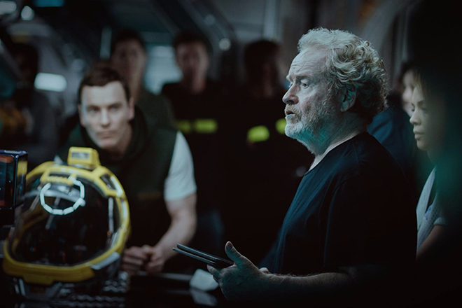Ridley Scott on the movie set of "Prometheus"