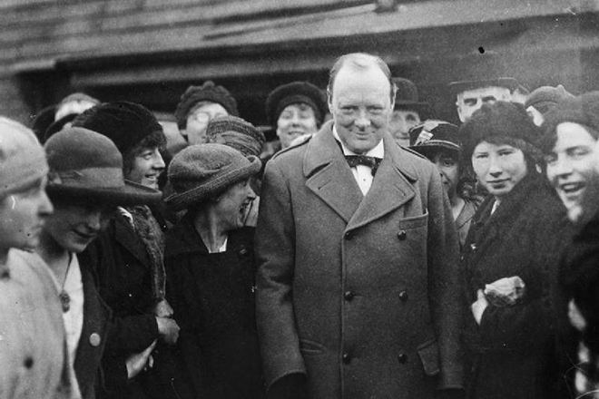 Winston Churchill and factory workers