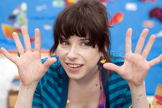 Sally Hawkins in the movie “Happy-Go-Lucky”
