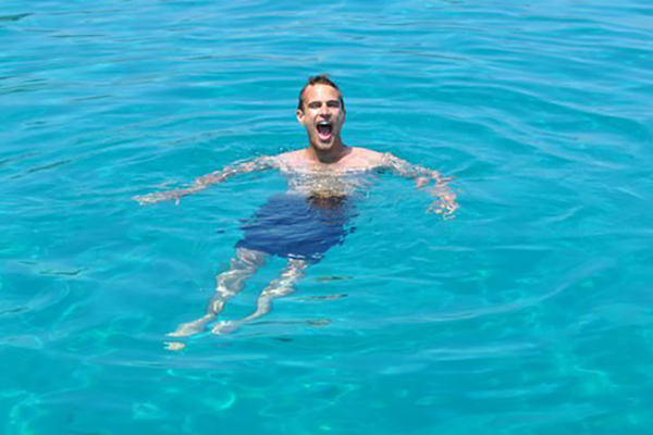 Theo James likes diving into the water