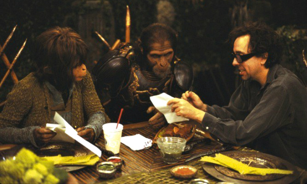 Tim Burton on the set of Planet Of The Apes