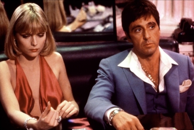 Michelle Pfeiffer and Al Pacino in the movie "Scarface"