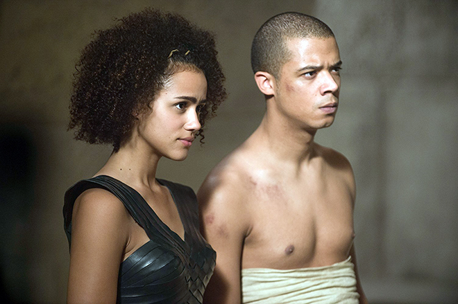 Nathalie Emmanuel and Jacob Anderson in the series "Game of Thrones"