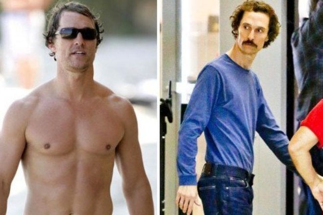 Matthew McConaughey before and after losing weight (for a role in the movie)