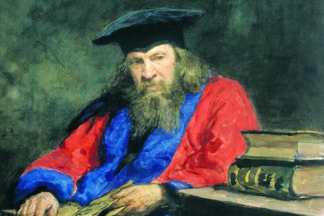 Ilya Repin. D.I. Mendeleev's portrait in the mantle of the Doctor of Law of the University of Edinburgh, 1885