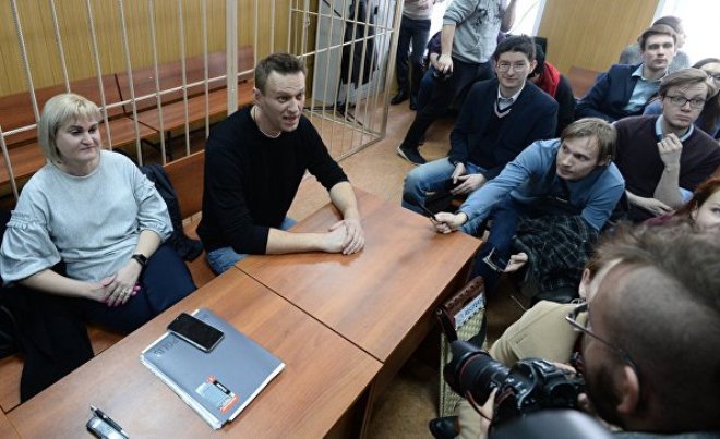 Alexey Navalny at the Tverskoy District Court of Moscow sitting