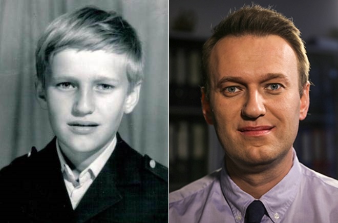 Alexey Navalny in his childhood and nowadays