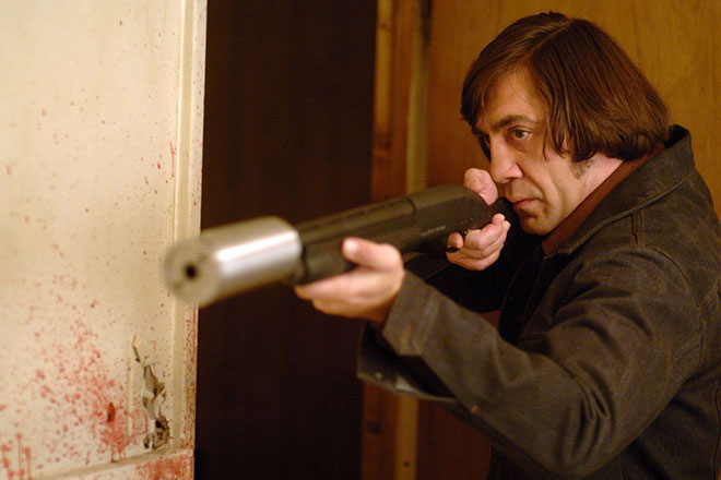 Javier Bardem in the movie " No Country for Old Men"