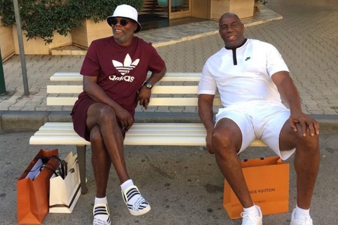 Samuel L. Jackson and basketball player Magic Johnson rest in Italy