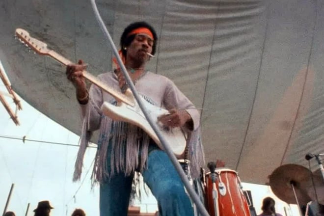 Jimi Hendrix at the Woodstock concert