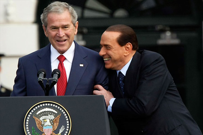 Silvio Berlusconi and George Bush Jr.