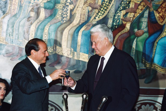 Silvio Berlusconi and Boris Yeltsin
