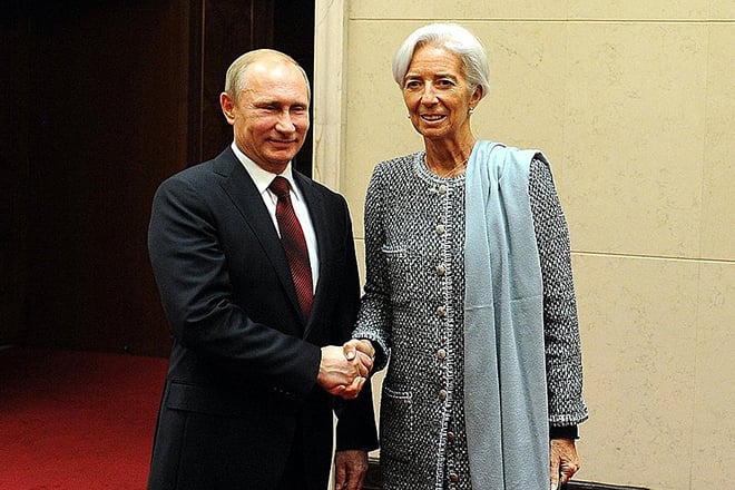 Christine Lagarde and Vladimir Putin