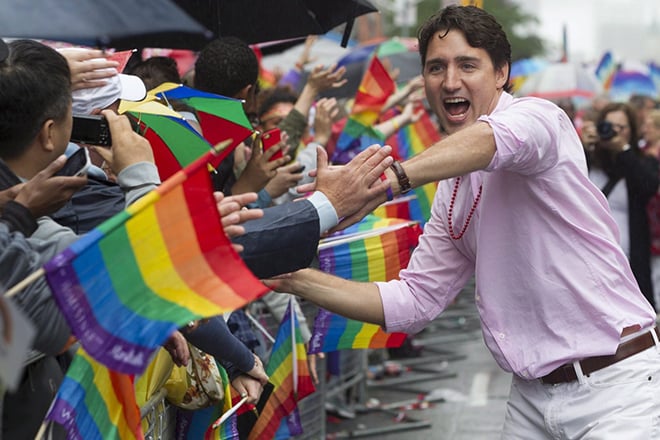 Justin Trudeau at a rally in support of the rights of LGBT movements