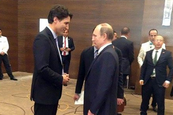 Justin Trudeau and Vladimir Putin