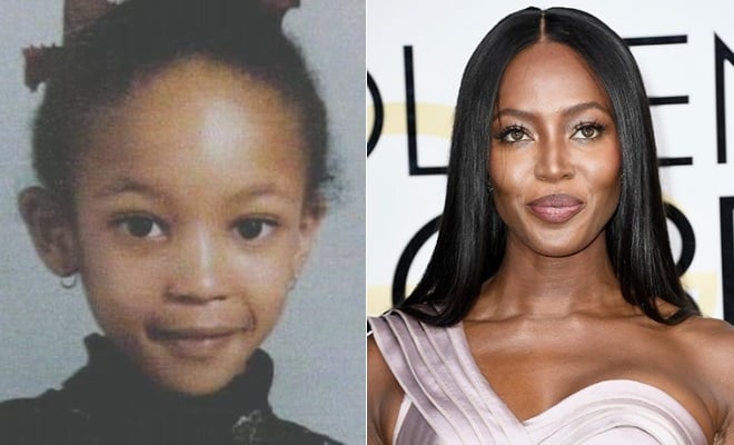 Naomi Campbell in her childhood and now