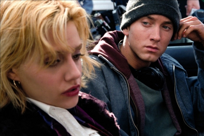 Eminem and Brittany Murphy (the screenshot from the movie “8 Mile”)