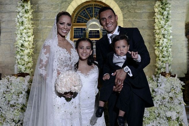 Keylor Navas with his wife and children