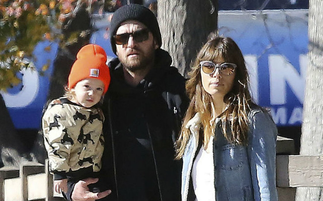 Jessica Biel with her husband and son