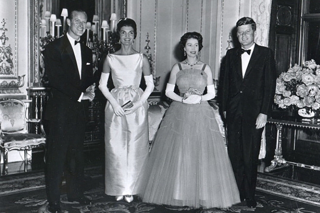 Philipp Mountbatten, Jacqueline Kennedy, Elizabeth II, and John Kennedy