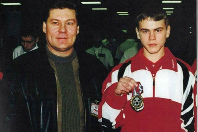 Igor Akinfeev with his father