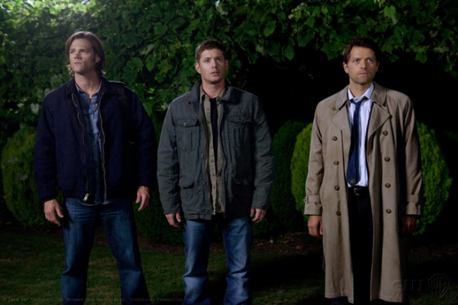 Jared Padalecki, Jensen Ackles, and Misha Collins in the TV series Supernatural